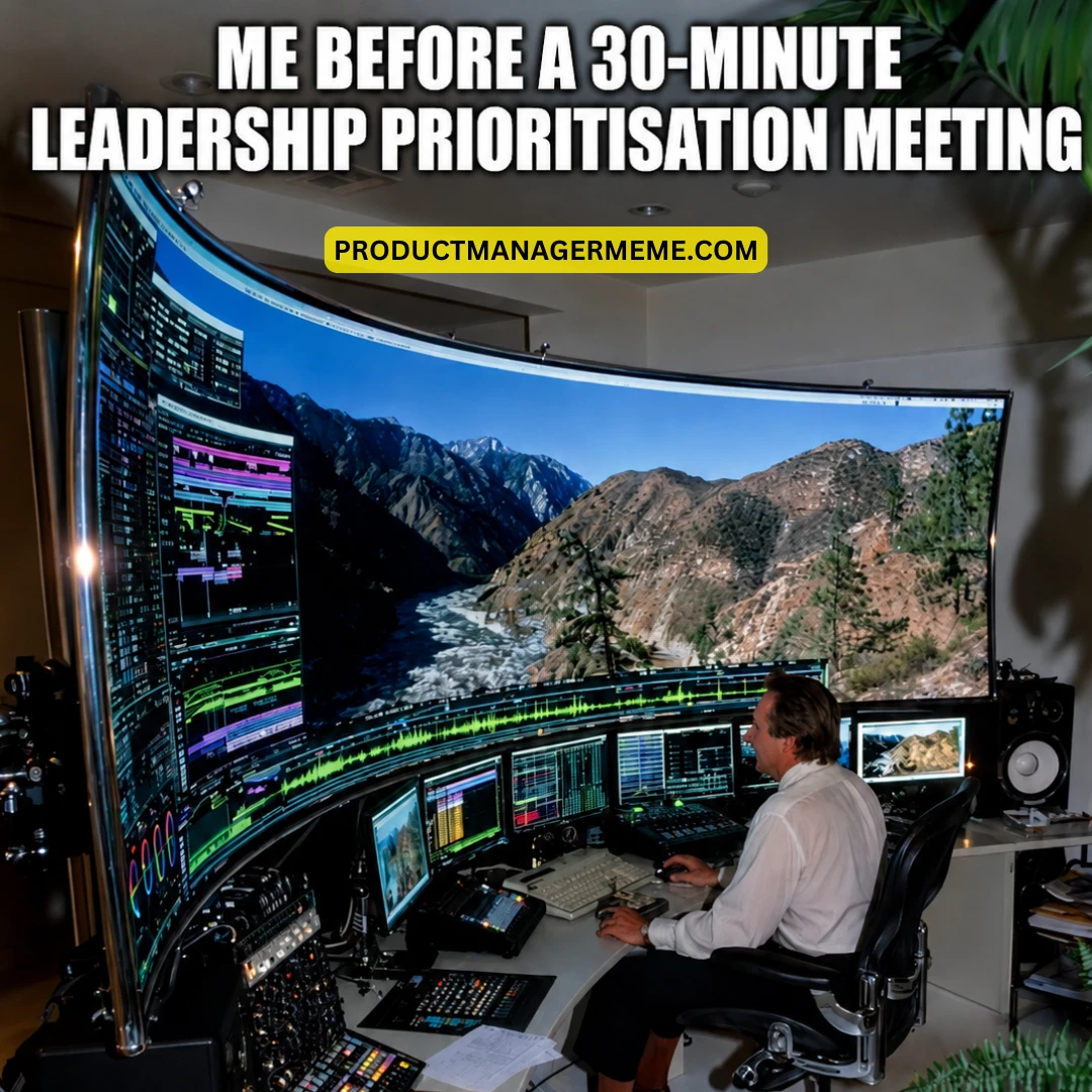 Me before a 30-minute leadership prioritisation meeting - Product Manager Memes