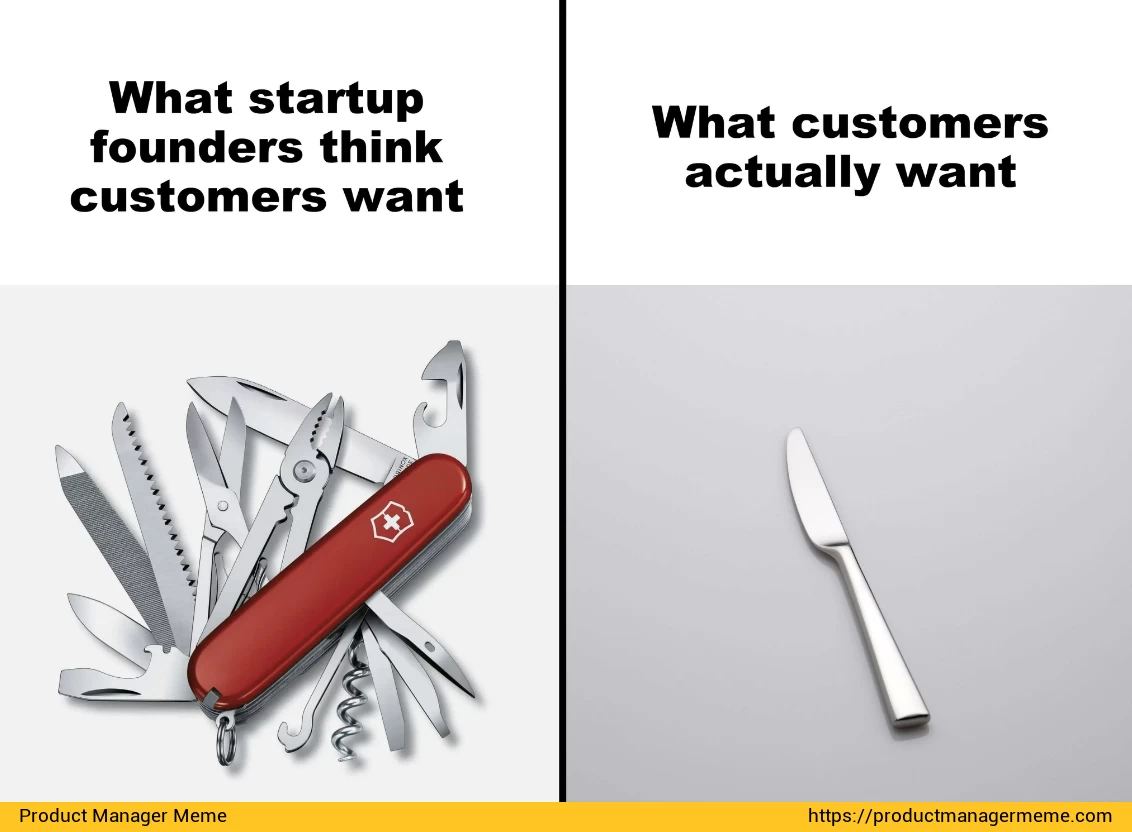 What startup founders think customers want and what customers actually want - Product Manager Memes